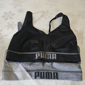 PUMA Sports Bra Black and Grey Duo Workout  SZ XL